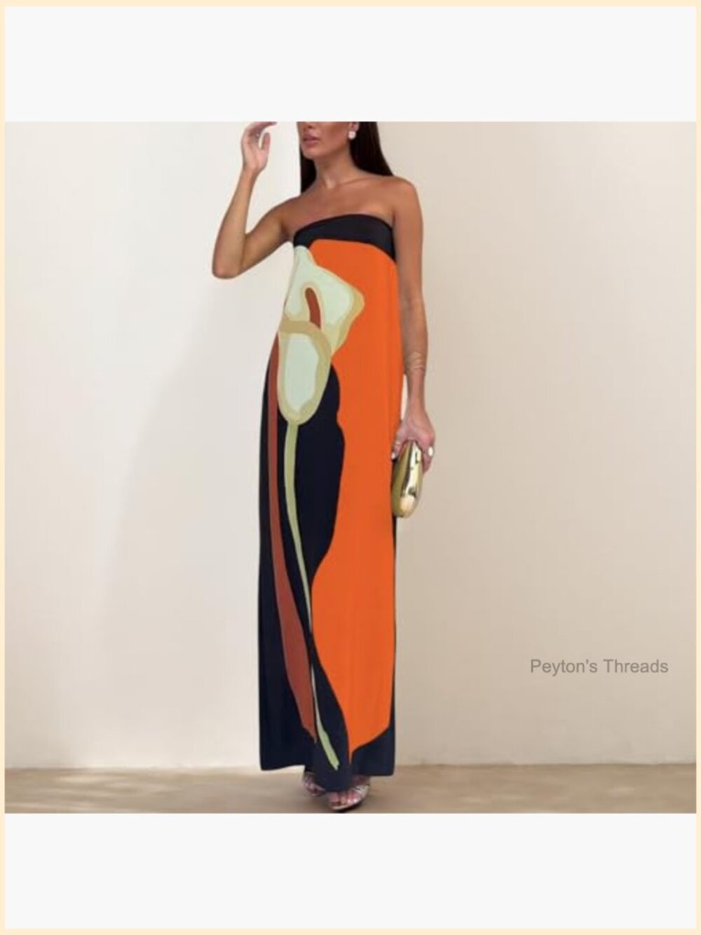 Strapless Maxi Dress Floral Boho Flowy Long Tube Sundress - Picture 2 of 7